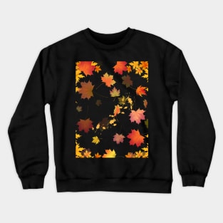 Autumn Scattered Leaf Design - Fall Leaves - Maple Leaves  - Autumn Colours - Black Background Crewneck Sweatshirt